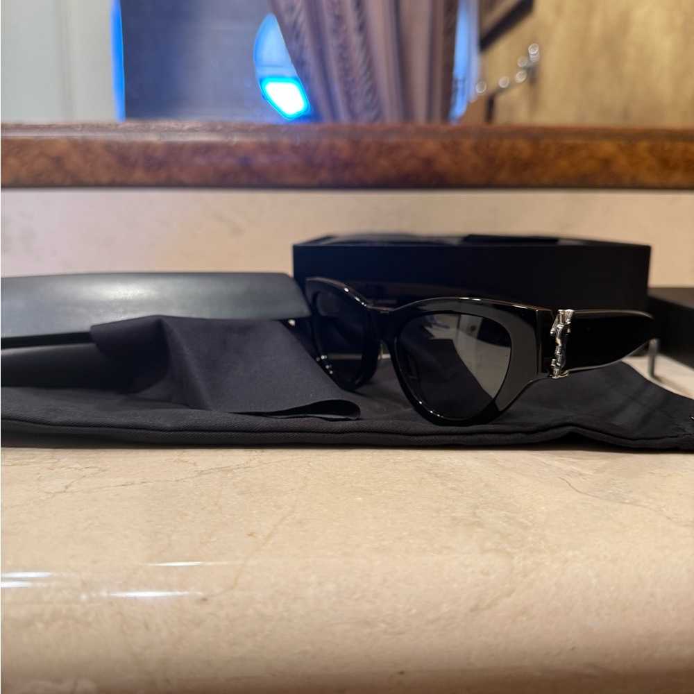 Yves Saint Laurent Black Sunglasses with Silver Accents